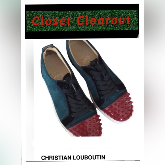 Christian Louboutin Green Suede Spikes Paris Size 40.5 Good Condition No Bx - Picture 3 of 12
